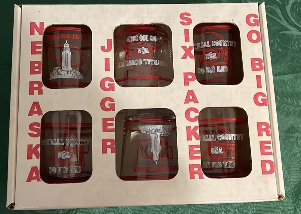 6 Vintage Nebraska Football Jigger Whisky Glass Go Big Red
